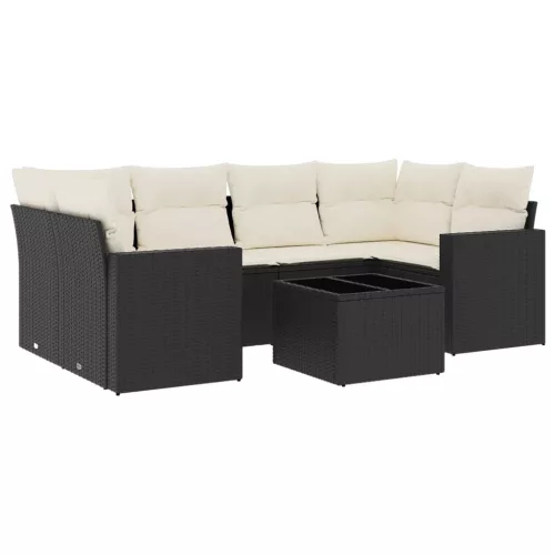  7 részes fekete polyrattan kerti ülőgarnitúra párnával