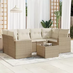    7 részes bézs polyrattan kerti ülőgarnitúra párnákkal