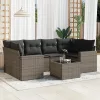  7 részes szürke polyrattan kerti ülőgarnitúra párnákkal