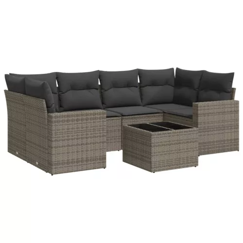  7 részes szürke polyrattan kerti ülőgarnitúra párnákkal