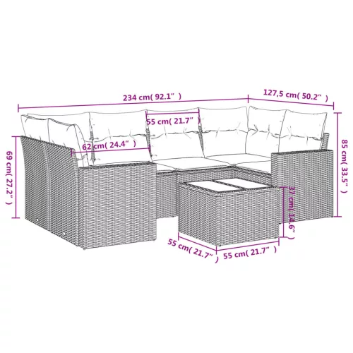 7 részes szürke polyrattan kerti ülőgarnitúra párnákkal