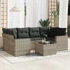  7 részes világosszürke polyrattan kerti ülőgarnitúra párnákkal