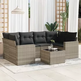    7 részes világosszürke polyrattan kerti ülőgarnitúra párnákkal