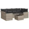  7 részes világosszürke polyrattan kerti ülőgarnitúra párnákkal