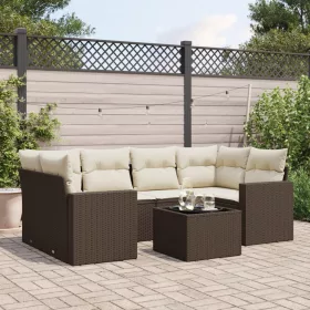    7 részes barna polyrattan kerti ülőgarnitúra párnákkal