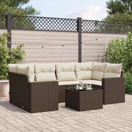  7 részes barna polyrattan kerti ülőgarnitúra párnákkal