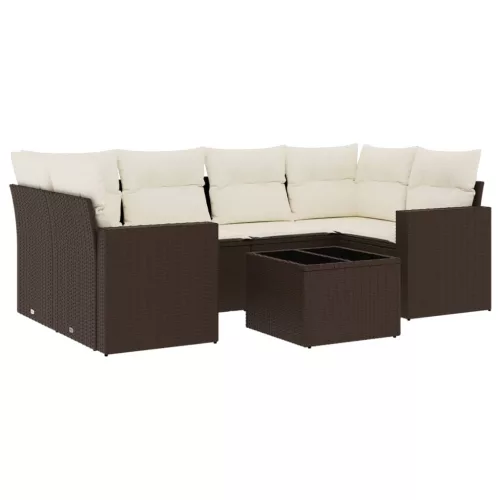  7 részes barna polyrattan kerti ülőgarnitúra párnákkal