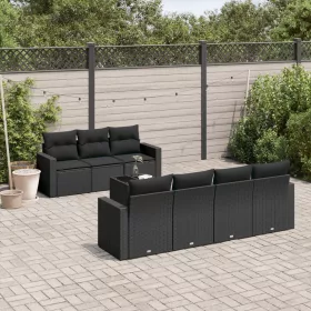    8 részes fekete polyrattan kerti ülőgarnitúra párnákkal