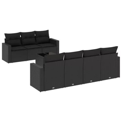  8 részes fekete polyrattan kerti ülőgarnitúra párnákkal