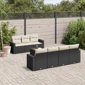    8 részes fekete polyrattan kerti ülőgarnitúra párnákkal