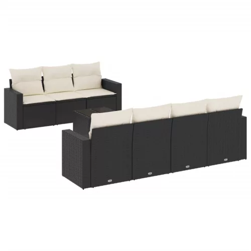  8 részes fekete polyrattan kerti ülőgarnitúra párnákkal