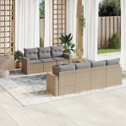  8 részes bézs polyrattan kerti ülőgarnitúra párnával