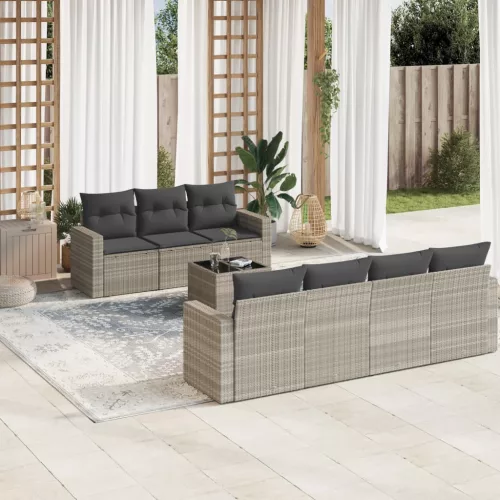  8 részes világosszürke polyrattan kerti ülőgarnitúra párnával