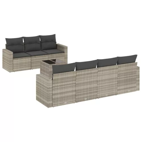  8 részes világosszürke polyrattan kerti ülőgarnitúra párnával