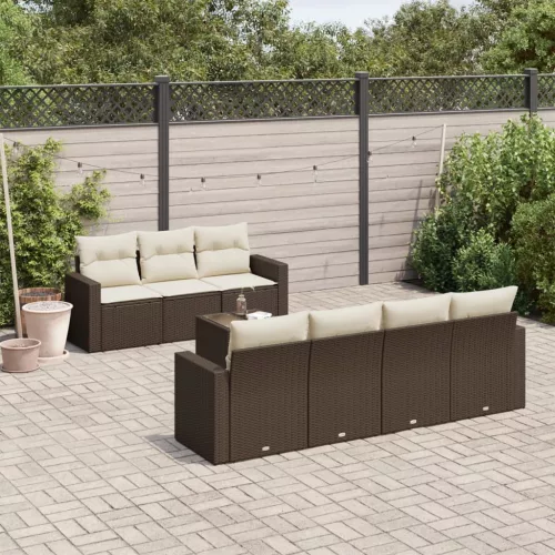  8 részes barna polyrattan kerti ülőgarnitúra párnákkal