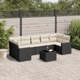    8 részes fekete polyrattan kerti ülőgarnitúra párnákkal