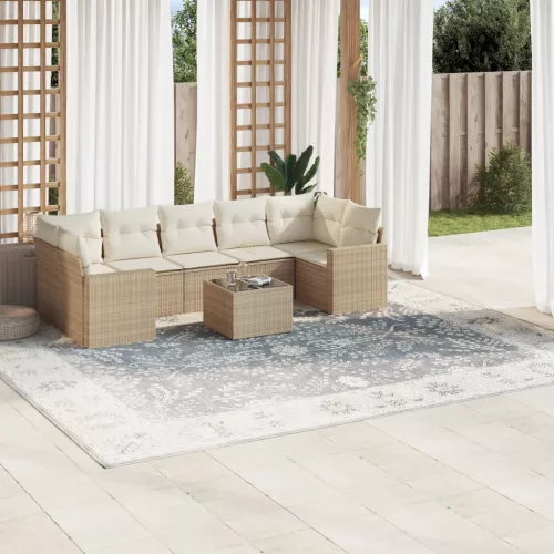  8 részes bézs polyrattan kerti ülőgarnitúra párnával