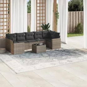    8 részes szürke polyrattan kerti ülőgarnitúra párnákkal