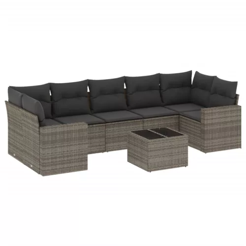  8 részes szürke polyrattan kerti ülőgarnitúra párnákkal