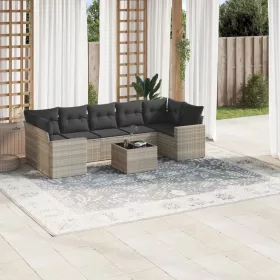    8 részes világosszürke polyrattan kerti ülőgarnitúra párnával