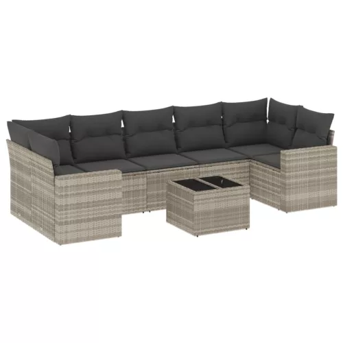  8 részes világosszürke polyrattan kerti ülőgarnitúra párnával