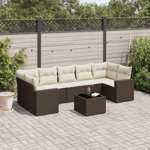  8 részes barna polyrattan kerti ülőgarnitúra párnákkal
