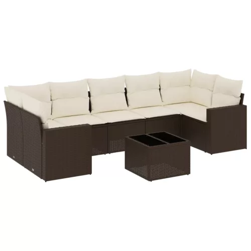  8 részes barna polyrattan kerti ülőgarnitúra párnákkal