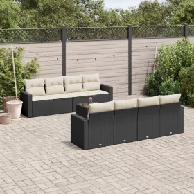    9 részes fekete polyrattan kerti ülőgarnitúra párnákkal