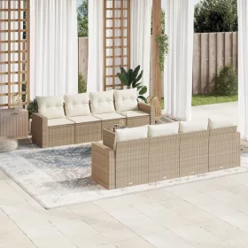   9 részes bézs polyrattan kerti ülőgarnitúra párnákkal