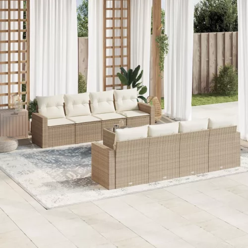  9 részes bézs polyrattan kerti ülőgarnitúra párnákkal
