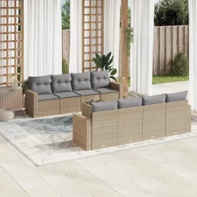    9 részes bézs polyrattan kerti ülőgarnitúra párnákkal