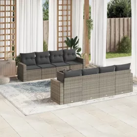    9 részes szürke polyrattan kerti ülőgarnitúra párnákkal