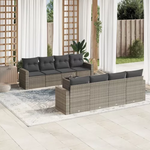 9 részes szürke polyrattan kerti ülőgarnitúra párnákkal