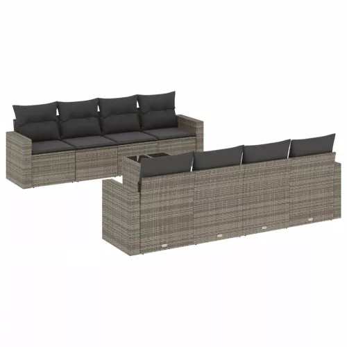  9 részes szürke polyrattan kerti ülőgarnitúra párnákkal