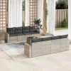  9 részes világosszürke polyrattan kerti ülőgarnitúra párnával