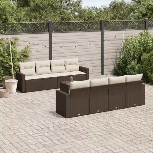  9 részes barna polyrattan kerti ülőgarnitúra párnákkal