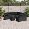  9 részes fekete polyrattan kerti ülőgarnitúra párnákkal