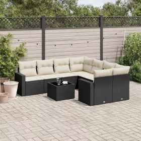    9 részes fekete polyrattan kerti ülőgarnitúra párnákkal