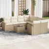  9 részes bézs polyrattan kerti ülőgarnitúra párnákkal