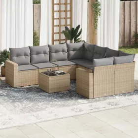    9 részes bézs polyrattan kerti ülőgarnitúra párnákkal