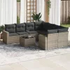  9 részes szürke polyrattan kerti ülőgarnitúra párnákkal