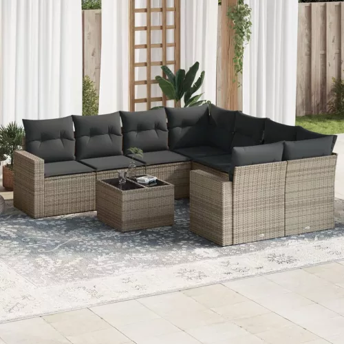  9 részes szürke polyrattan kerti ülőgarnitúra párnákkal