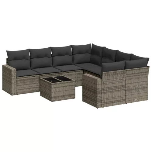  9 részes szürke polyrattan kerti ülőgarnitúra párnákkal