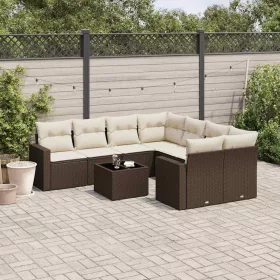    9 részes barna polyrattan kerti ülőgarnitúra párnákkal
