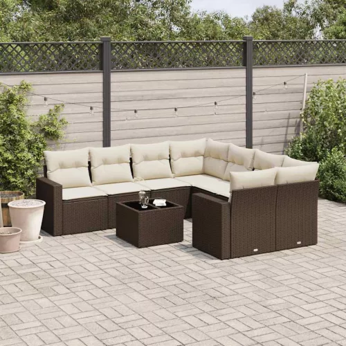  9 részes barna polyrattan kerti ülőgarnitúra párnákkal