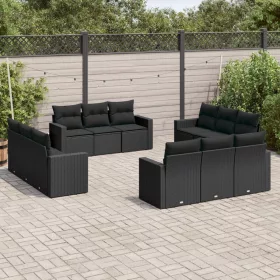    12 részes fekete polyrattan kerti ülőgarnitúra párnákkal