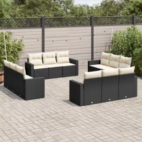    12 részes fekete polyrattan kerti ülőgarnitúra párnákkal