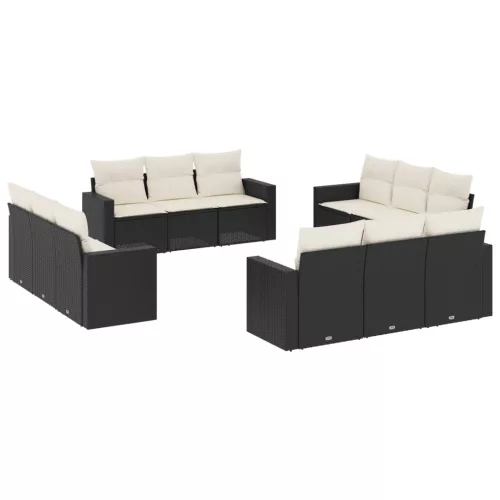  12 részes fekete polyrattan kerti ülőgarnitúra párnákkal