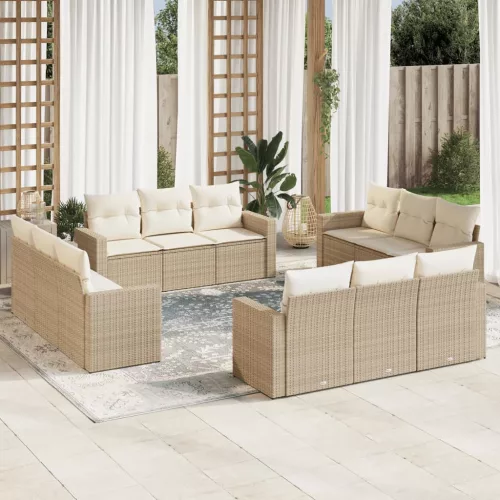  12 részes bézs polyrattan kerti ülőgarnitúra párnákkal