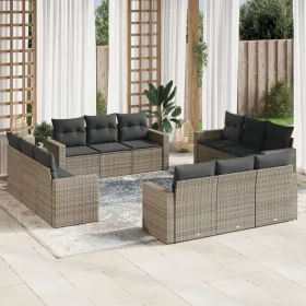    12 részes szürke polyrattan kerti ülőgarnitúra párnákkal